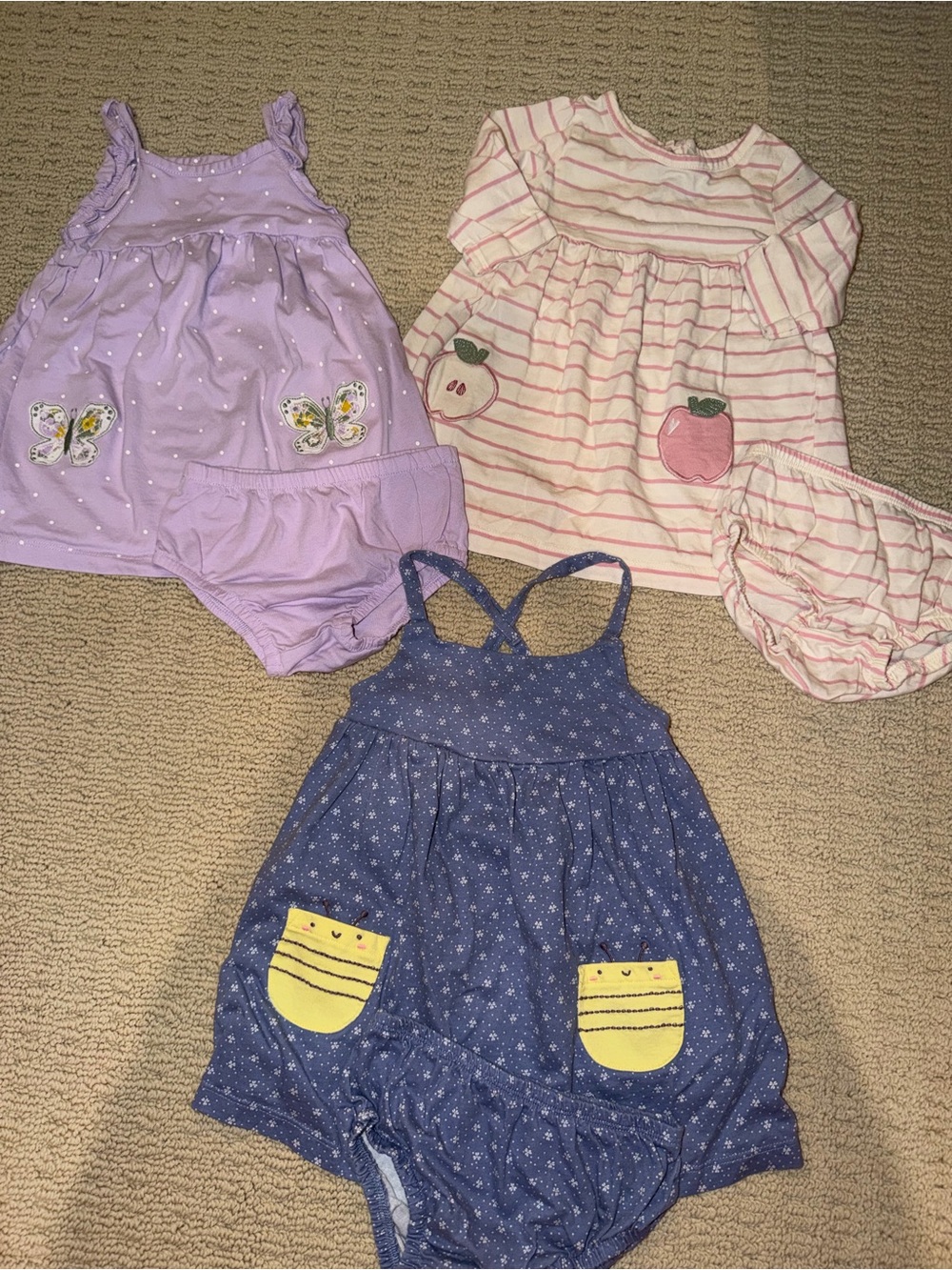 Carter's Lavender, Pink and Blue Baby Romper Set